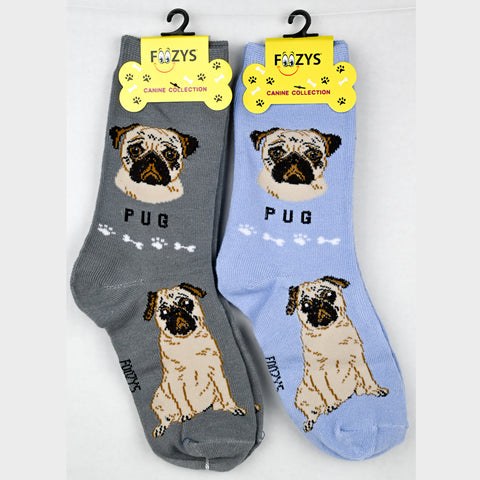 Foozy's Unisex Crew Socks Canine Collection (Pug)