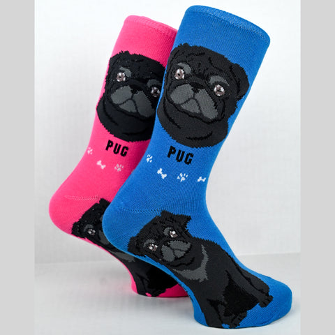 Foozy's Unisex Crew Socks Canine Collection (Pug Blue/Pink)