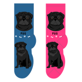 Foozy's Unisex Crew Socks Canine Collection (Pug Blue/Pink)